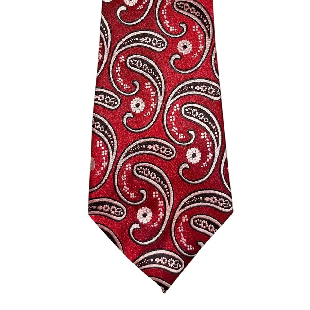 Vtg Kai Long Mens Tie Handmade 100% Silk Red Paisley Necktie 57x3.75” - Picture 5 of 5